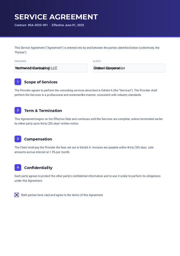 Contract PDF template preview