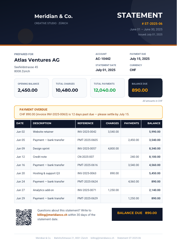 Account Statement PDF template preview